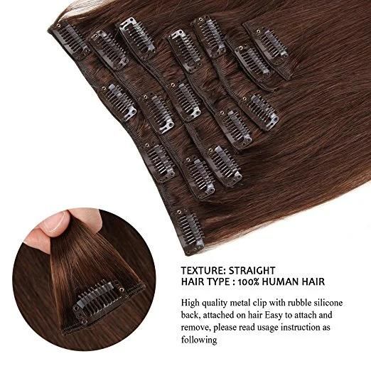 Wholesale Price Clip in Hair Extensions 8pieces 20clips for Full Head Set Clip in Human Hair (AV-CH100-18-2)