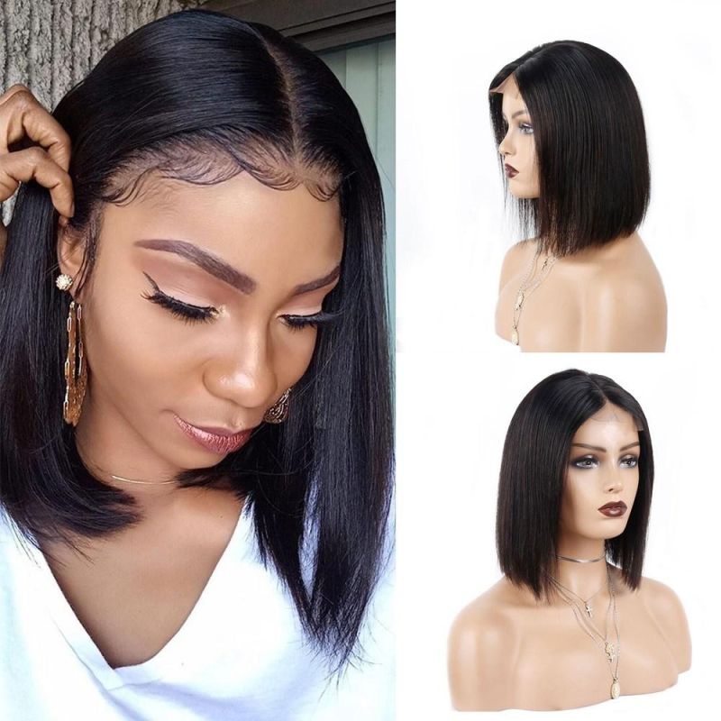 Wholesale Short Straight Bob Hair Wigs 4X4 Lace Front Bob Hair Wigs 150 Density Brazilianvirgin Human Hair Wigs 14inch