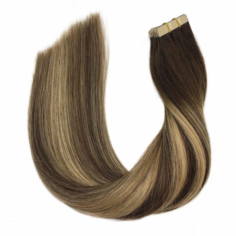 Hair Extensions Tape in Ombre Chocolate Brown to Honey Blonde 16 Inch 50g 20PCS Human Hair Extensions Straight Real Hair Extensions Tape in Remy Hair Extensions