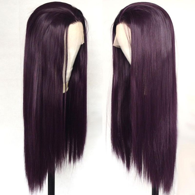 Dark Red Hair Brazilian Human Hair Wigs Lace Front Wig Straight Remy Virgin Hair Wig for Women 26 Inches