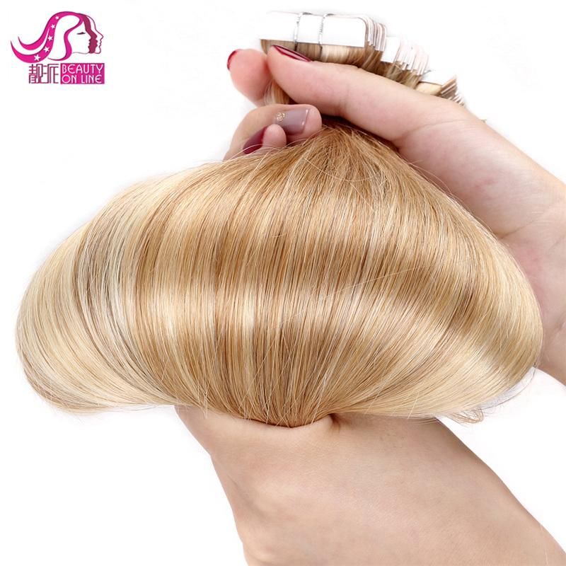 Wholesale Brazilian Remy Tape Hair Extensions Blonde Hair Straight Skin Weft Invisible Double Drawn Tape Hair Extension