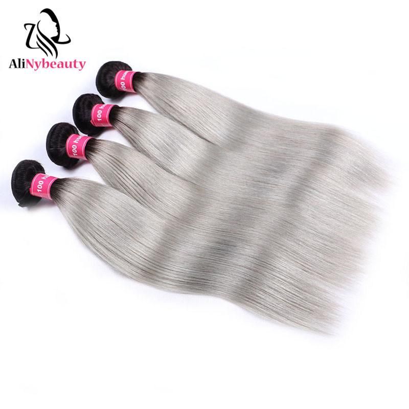 Factory Price Ombre 1b/Grey Brazilian Hair Natural Straight