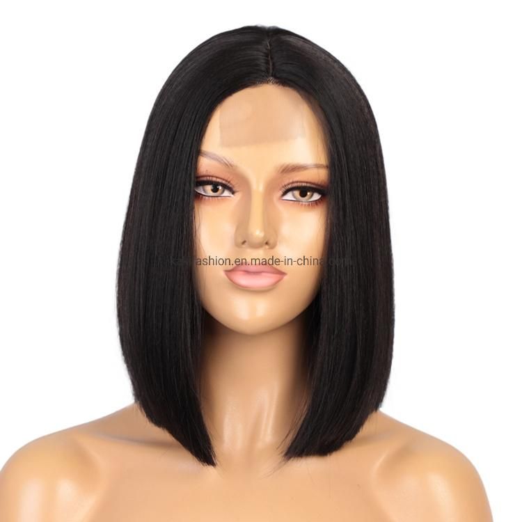 16inch Black Short Silky Straight Heat Resistant Synthetic Fiber Lace Bob Wigs
