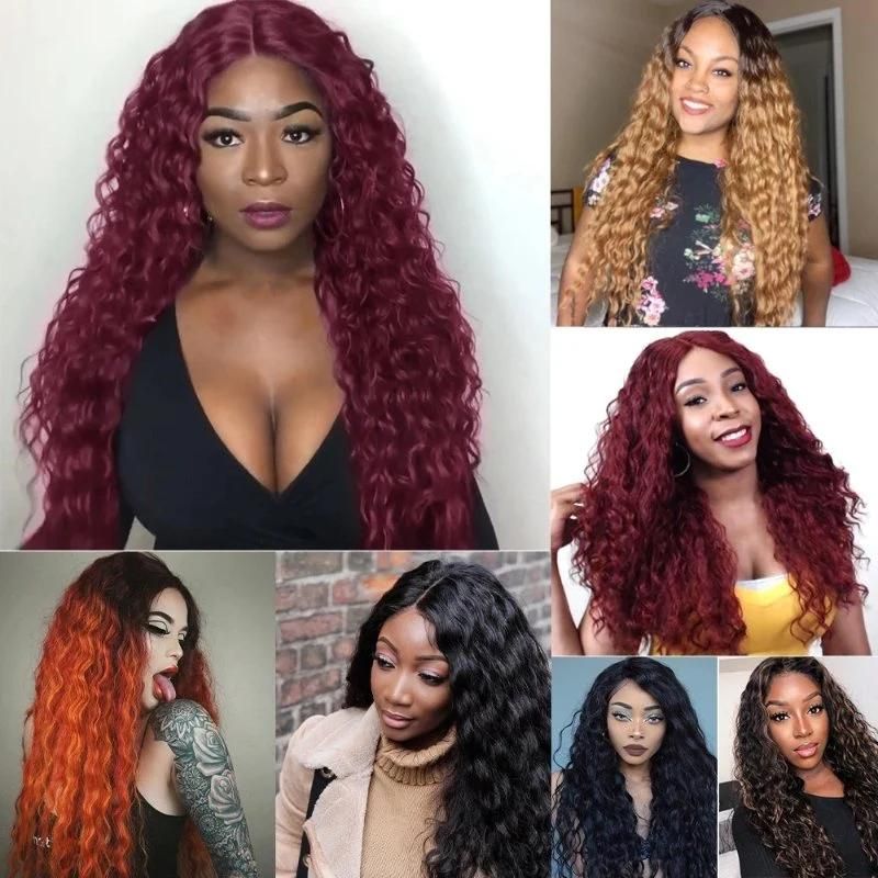 Deep Curly Ombre Red Color Long Hair Synthetic Wigs for Black Women Heat Resistant Fiber Wigs