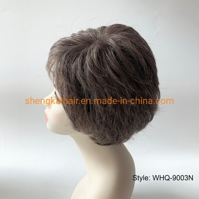 Wholes Good Quality Handtied Human Hair Synthetic Hair Mix Grey Color Short Wigs for Older Women 577