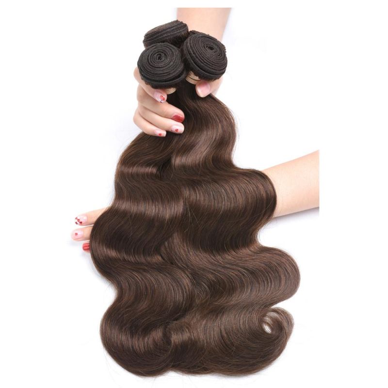 #4 Body Wave Bundles with Lace Frontal Closure Brown Pre Colored Brazilian Body Wave 3/4 Human Hair Bundles with Lace Frontal Closure Remy Hair