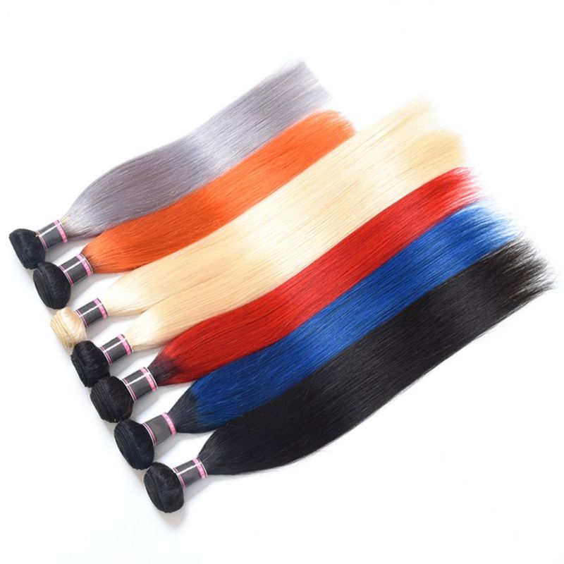 Red/Blue/Grey/Orange/613 Blonde Color Peruvian Straight Remy Hair Extensions Human Hair Bundles 10-30 Inches