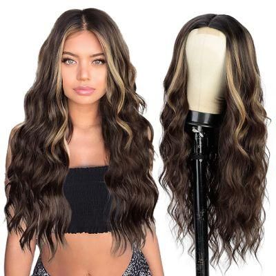 Wolesale Black Mixed Brown Color Sythetic Curly Hair Wig Long Wave