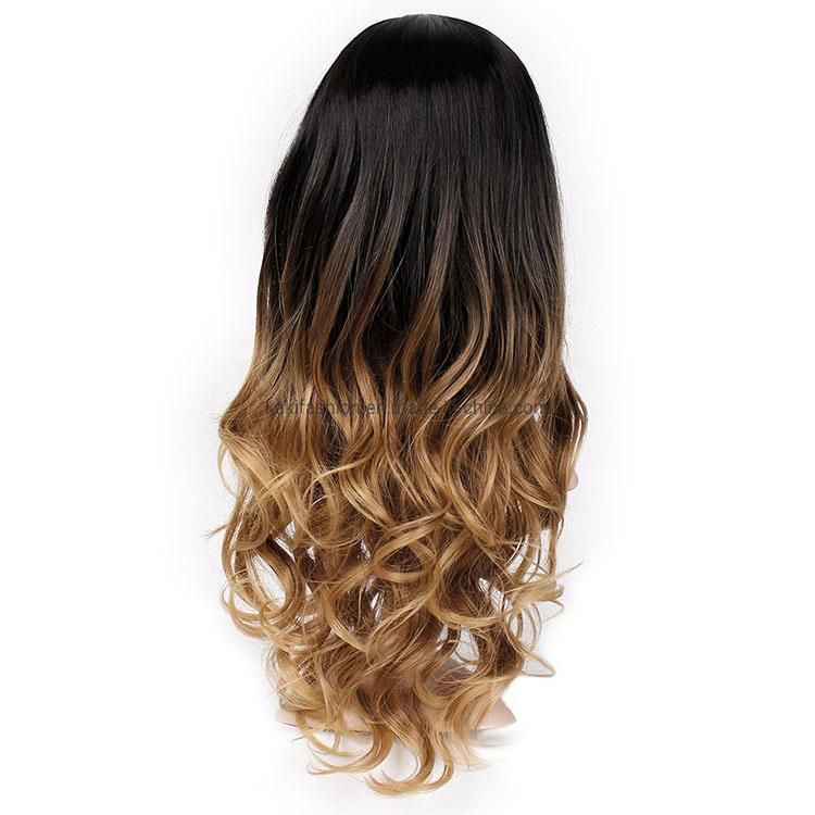 Kakiifahsion Hair Synthetic Ombre Brown Long Wavy Wigs Side Part Dark Roots Big Wave Wigs for Women