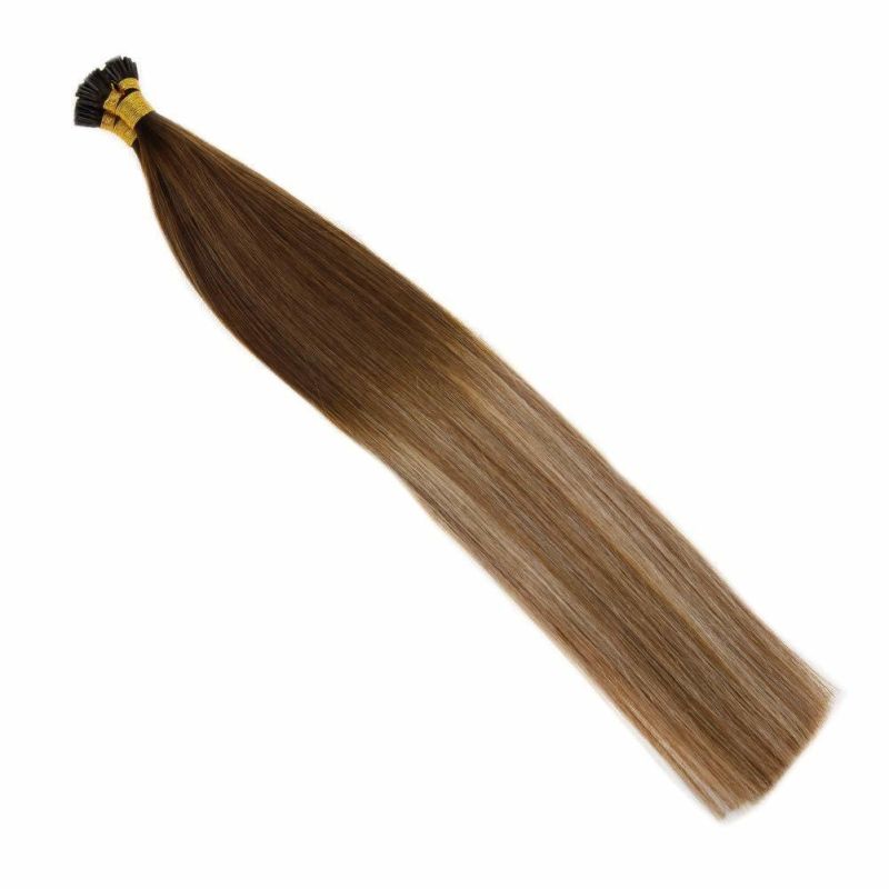 24inch Remy Hair Extensions I Tip Balayage Dark Brown Fading to Medium Brown Highlighted Pre Bonded Hair Extensions 1g /Strand