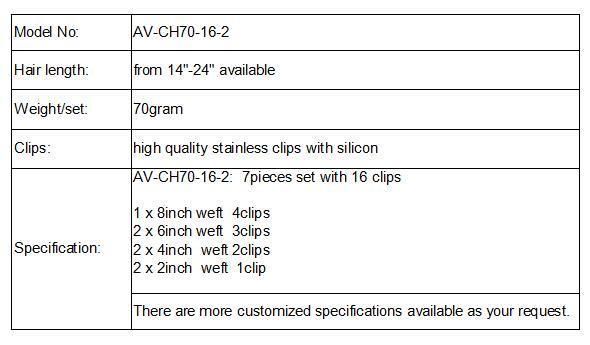 Brazilian Hair Extension Body Wave Clip in Human Hair Extension (AV-CH70-16-2)