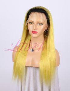 Silky Human Virgin Hair 1b/Yellow Straight Wig