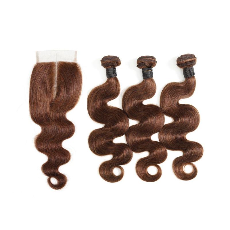 Natural Black Human Cuticle Hair Bundle with 4*4 Lace Closure