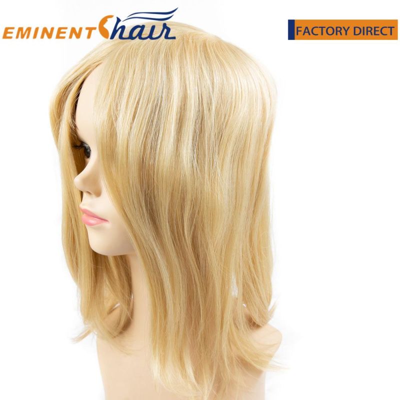 Blond Women Topper French Lace with PU Coating Custom Human Hair Toupee