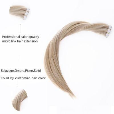 Women Wig Tape Human Hair Extensions Non-Remy Adhesive Invisible PU Skin Weft 613 Hair 12&quot;-24&quot; 2g/P 20PCS Straight Hair