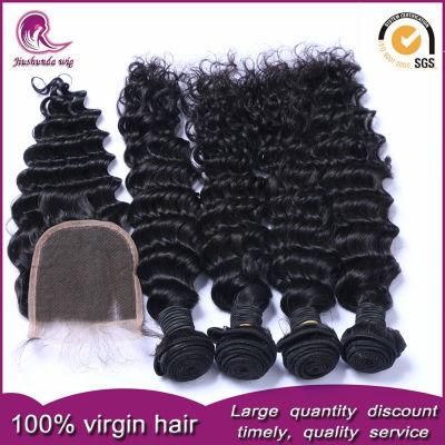Deep Wave Mongolian Virgin Hair Weft with Lace Closure
