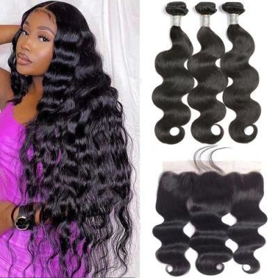 Brazilian Body Wave Hair Bundles with Frontal Transparent Ear to Ear 13X4 Lace Frontal Natural Human Hair Bundles with Frontal