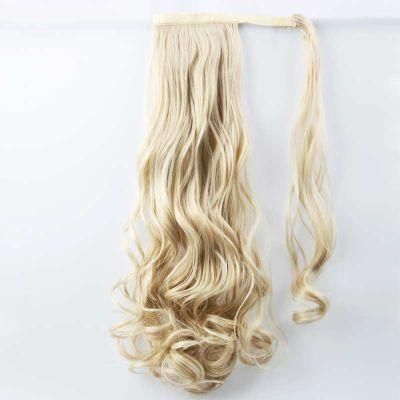 24inch Synthetic Hair Extension Ombre Blond Magic Paste Drawstring Ponytail Human Hair Bundles