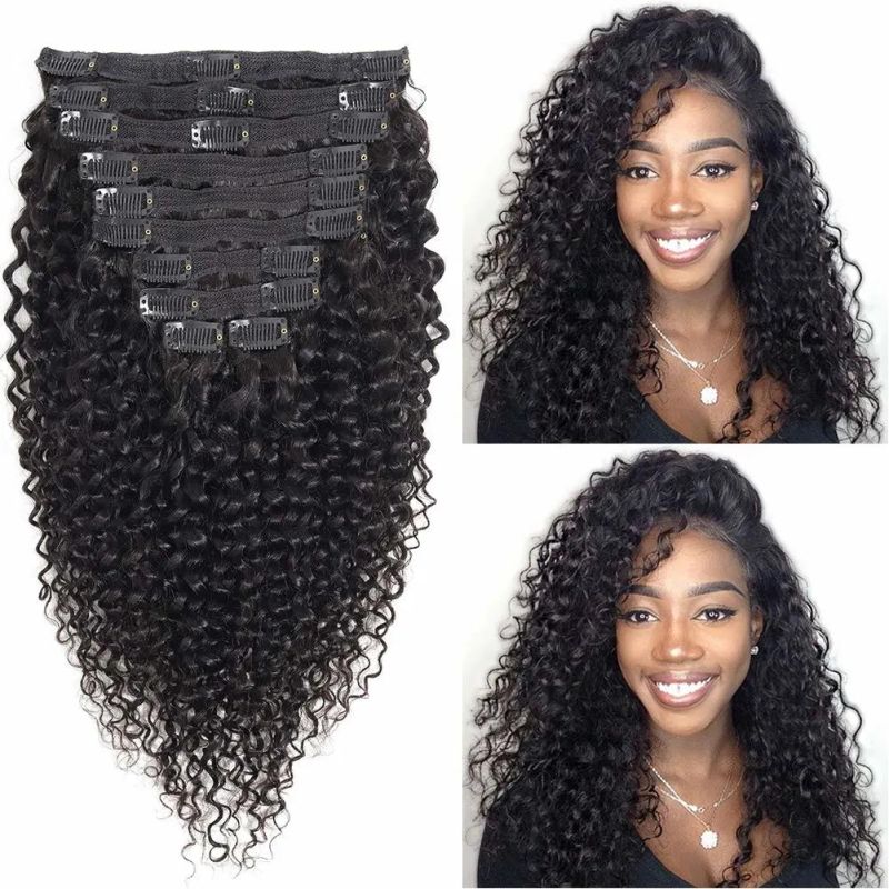 Kbeth Human Hair Extension Clip in Fashion Jerry Curly 100% Brazilian Real Remy Hair 10PCS 26 Inch Black Color 120g Sexy Weave Human Hair Extensions Tangle Free
