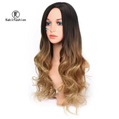 Kakiifahsion Hair Synthetic Ombre Brown Long Wavy Wigs Side Part Dark Roots Big Wave Wigs for Women