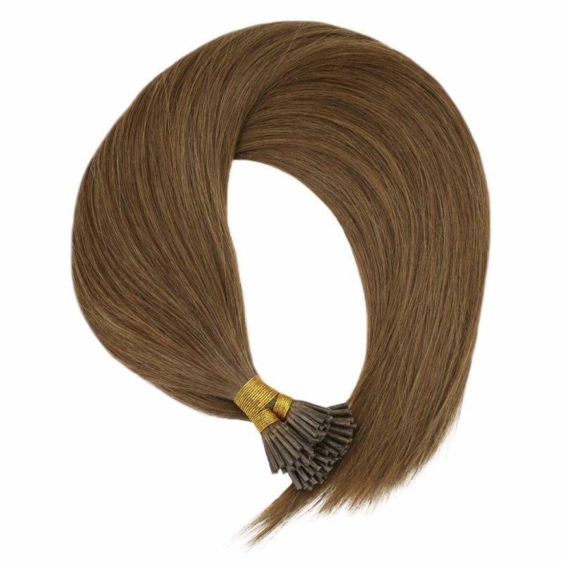 18inch 100% Real Remy Straight I Tip Extensions #6 Light Brown Pre-Ponded Cold Fusion Extensions Human Hair Professional Salon Hair Style 1g/Strand 50g/Pack