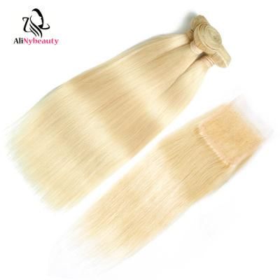 Wholesale Virgin Brazilian Hair Color 613 Straight Hair Bundles with 4*4 Lace Closure