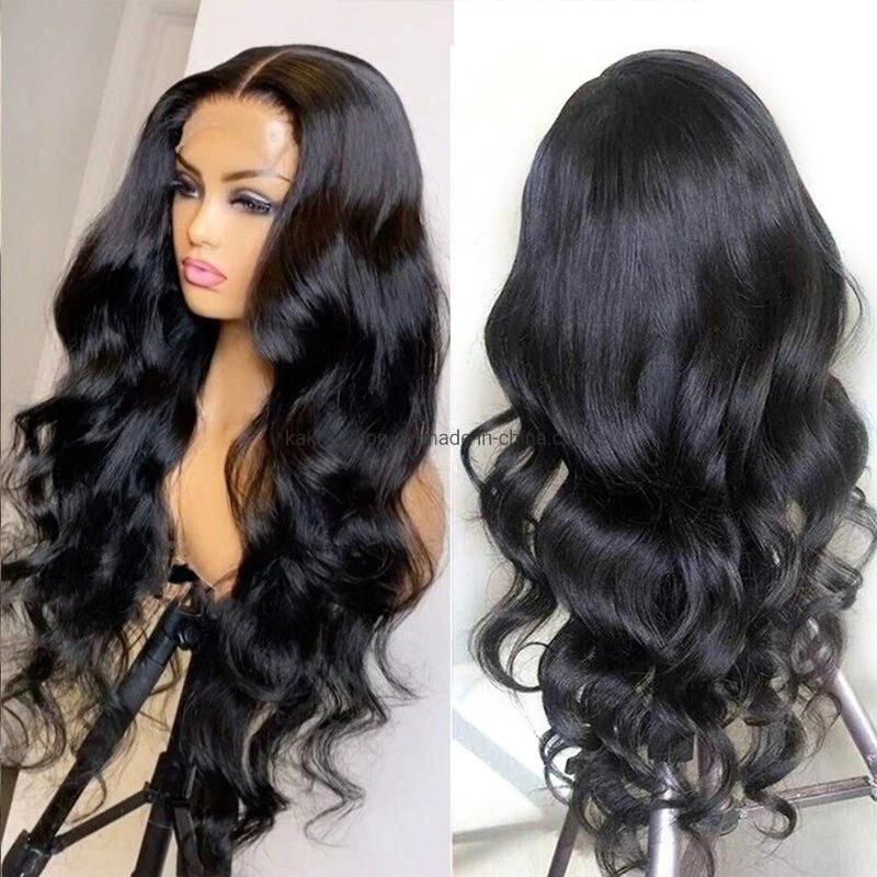 Black Color Preplucked Long Body Wave Synthetic Wholesale Price Lace Front Wigs