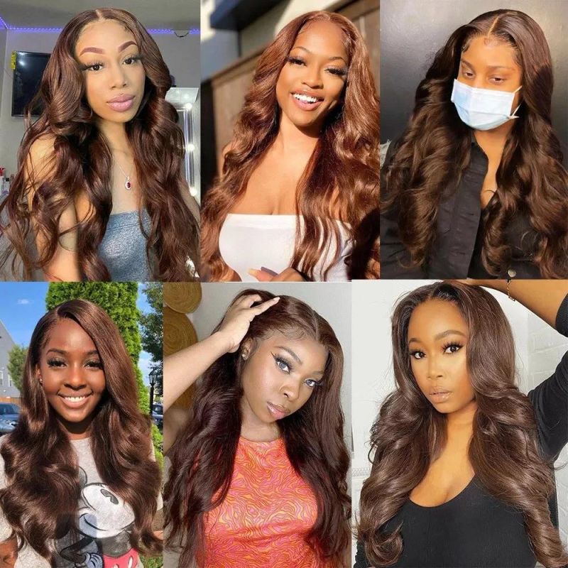 #4 Bundles with Closure Human Hair Natural Brazilian Bundles Body Wave Bundles Light Brown Color Brown Human Hair Weave Bundles