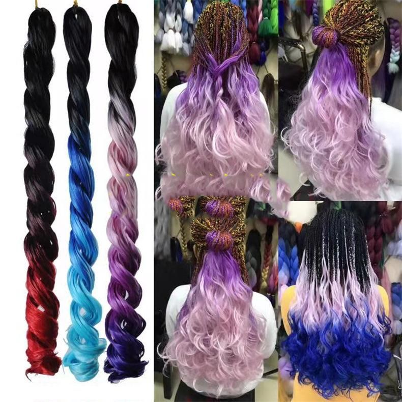 Synthetic High Temperature Fiber Jumbo Crochet Braids Deep Wavy Hair Bulk #Two-Tone