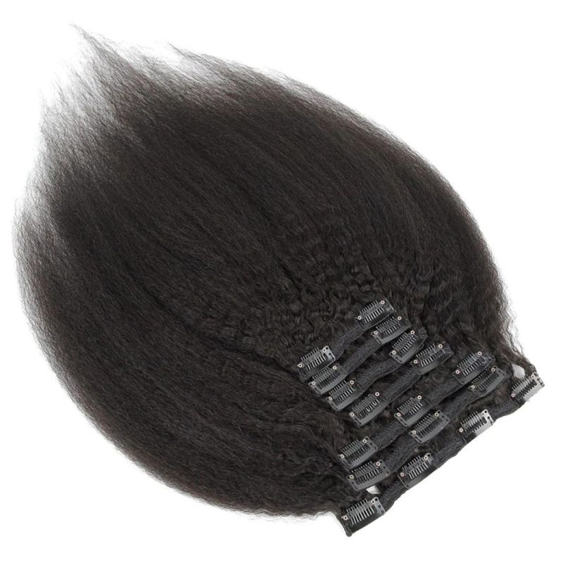 Kinky Straight Clip in Brazilian Human Hair Extensions Brazilian Virgin Remy Hair Clip in Natural Color