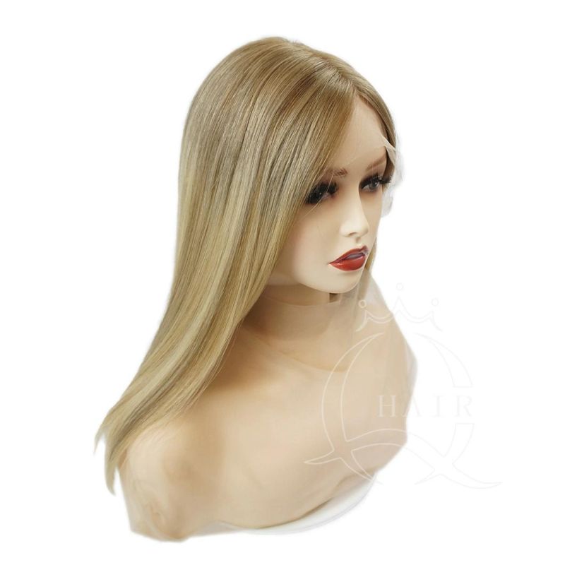 B16inch Blonde Color Best Quality Human Hair Made Lace Wigs Swiss HD Lace Front Top Wig for Lady with Beauty or Medical Use