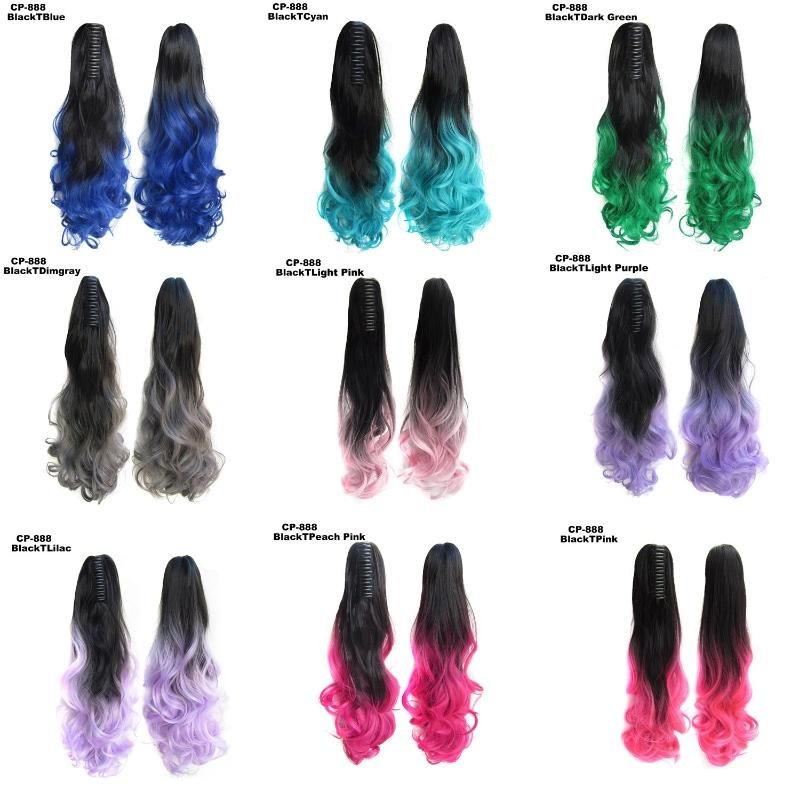 Natural Wavy Synthetic Clip in Hairpiece Two Tone Color Hair Extension Ponytail