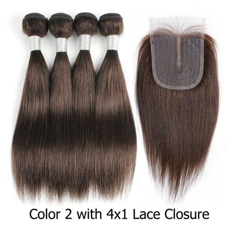 Brazilian 100% Human Hair Bundle with Lace Closure Middle Part Ombre Honey Blond Straight Remy Human Hair for Woman