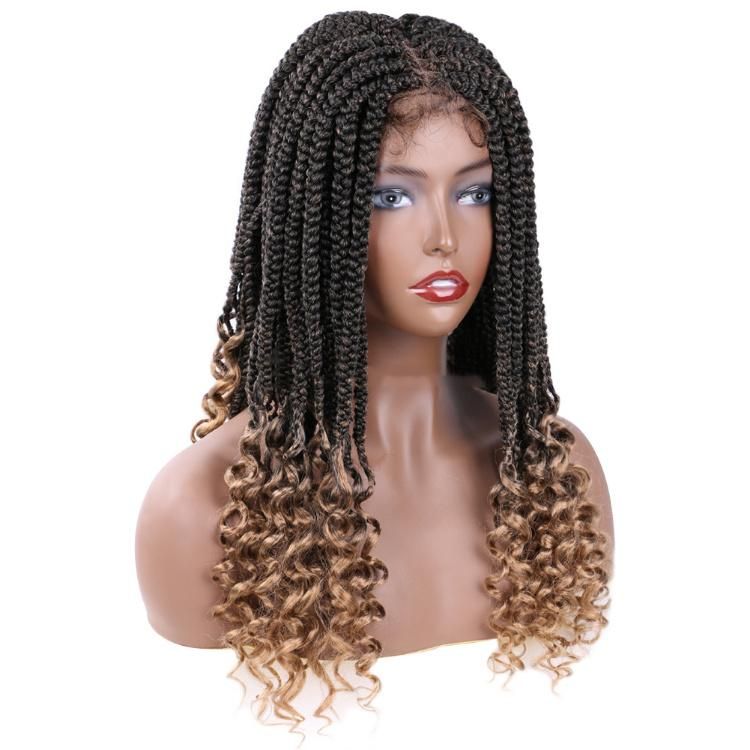 18inch Long Curly Heat Resistant Natural Full Handmade 4X4 Lace Front Synthetic Braids Wig