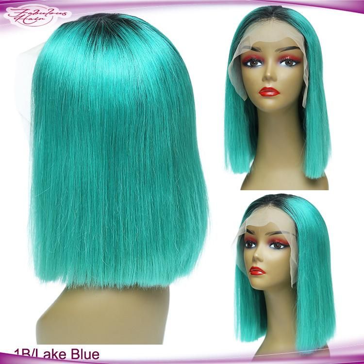 12A Grade Cuticle Aligned 1b/Lake Blue Color Lace Bob Wig