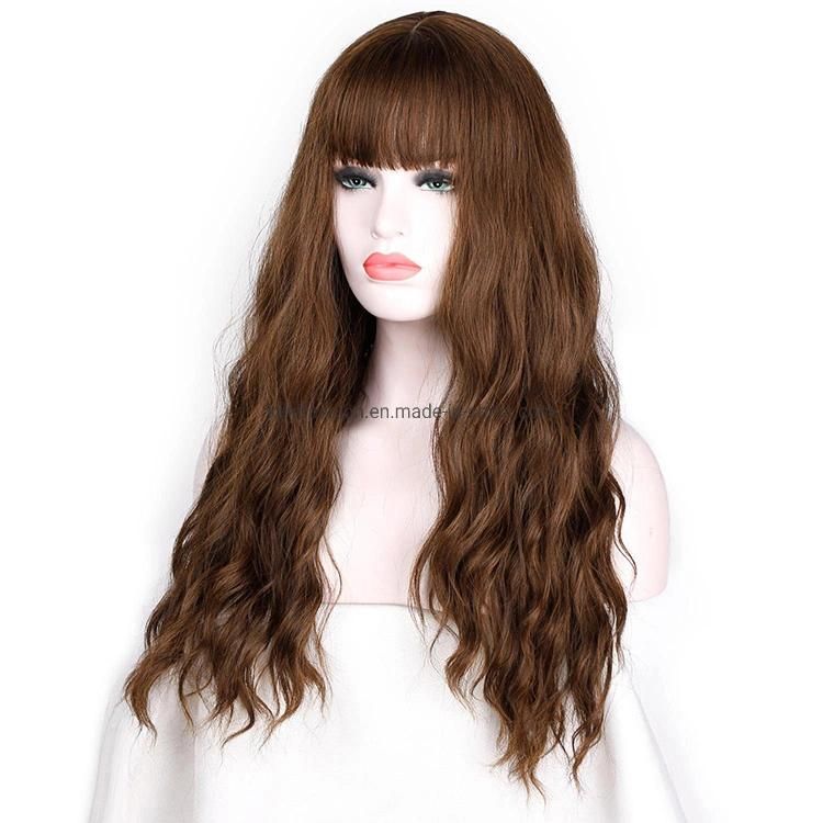 26 Inch Long Women Wigs with Bangs Water Wave Heat Resistant Synthetic Wigs for Women African American