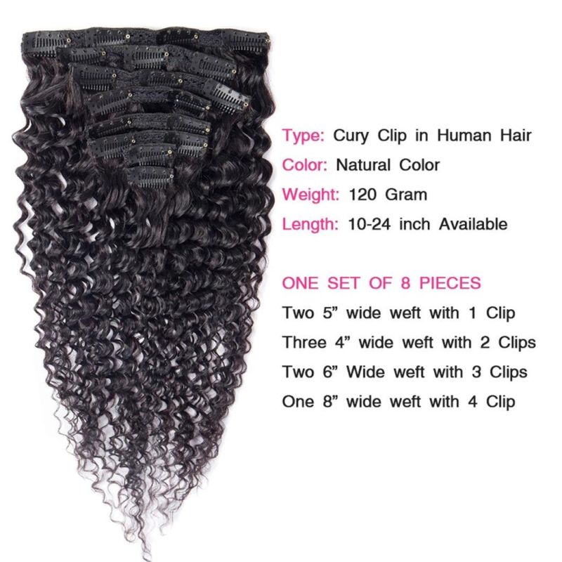 Brazilian Human Hair Jerry Curly Hair Clip in Human Hair Extensions 8 PCS/Set Natural Color Remy Human Hair 20 Inches