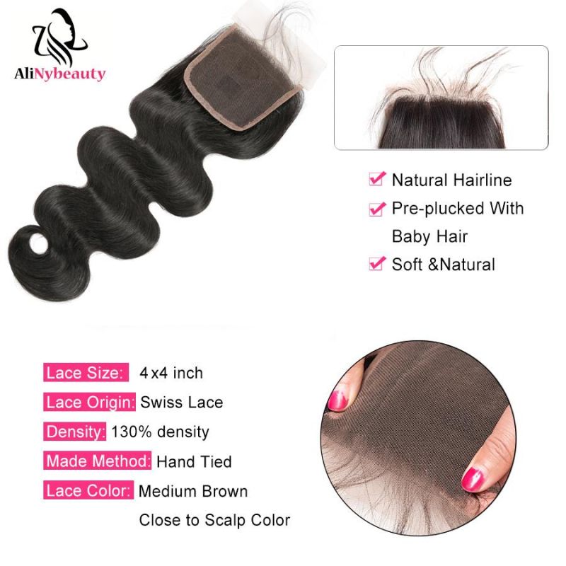 Alinybeauty Indian Body Wave Hair 4X4 Lace Closure
