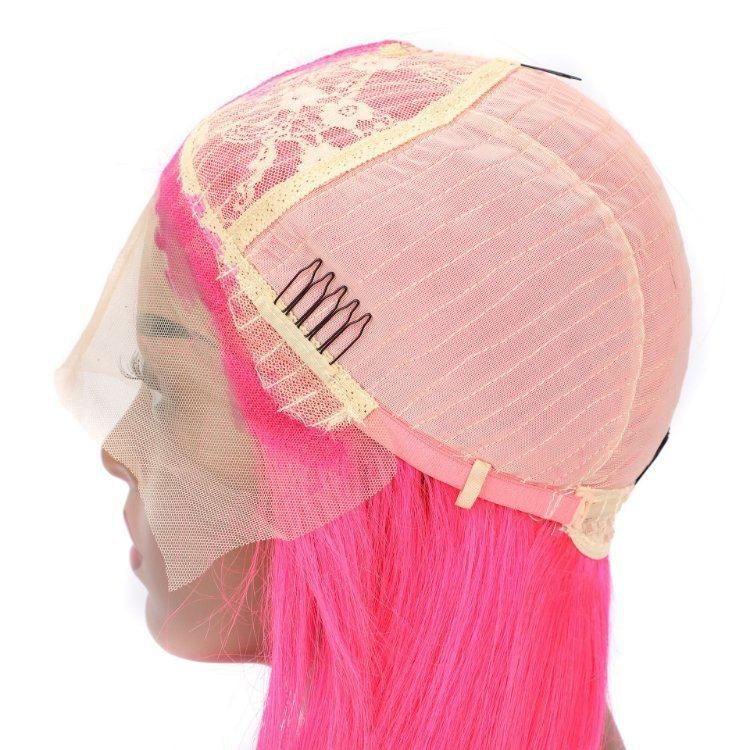 Wholesale 13X4 Lace Front Silky Straight Hot Pink Human Hair Wigs