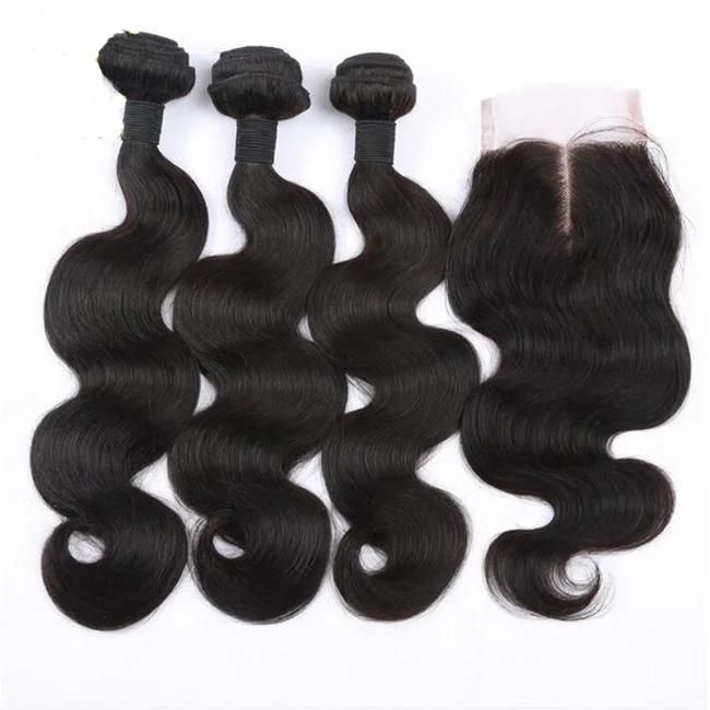 10A Grade Body Wave No Shedding No Tangling Hair Bundle with Closure 3 Bundles of Brazilian Human Hair Bundle with Closure
