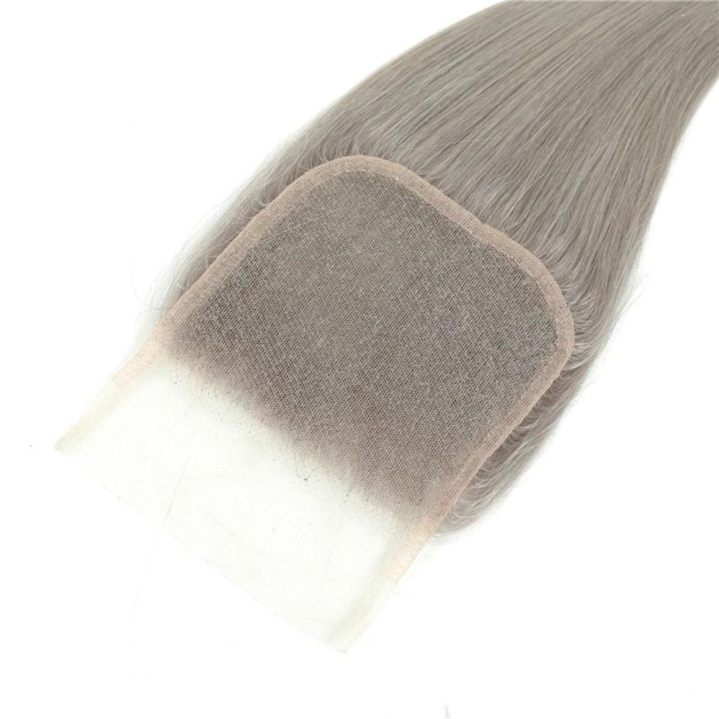 Brazilian Straight Bundle with Closure 4X4 Silver Grey Color Bundles with Closure Gray Non-Remy 100% Human Hair Bundles