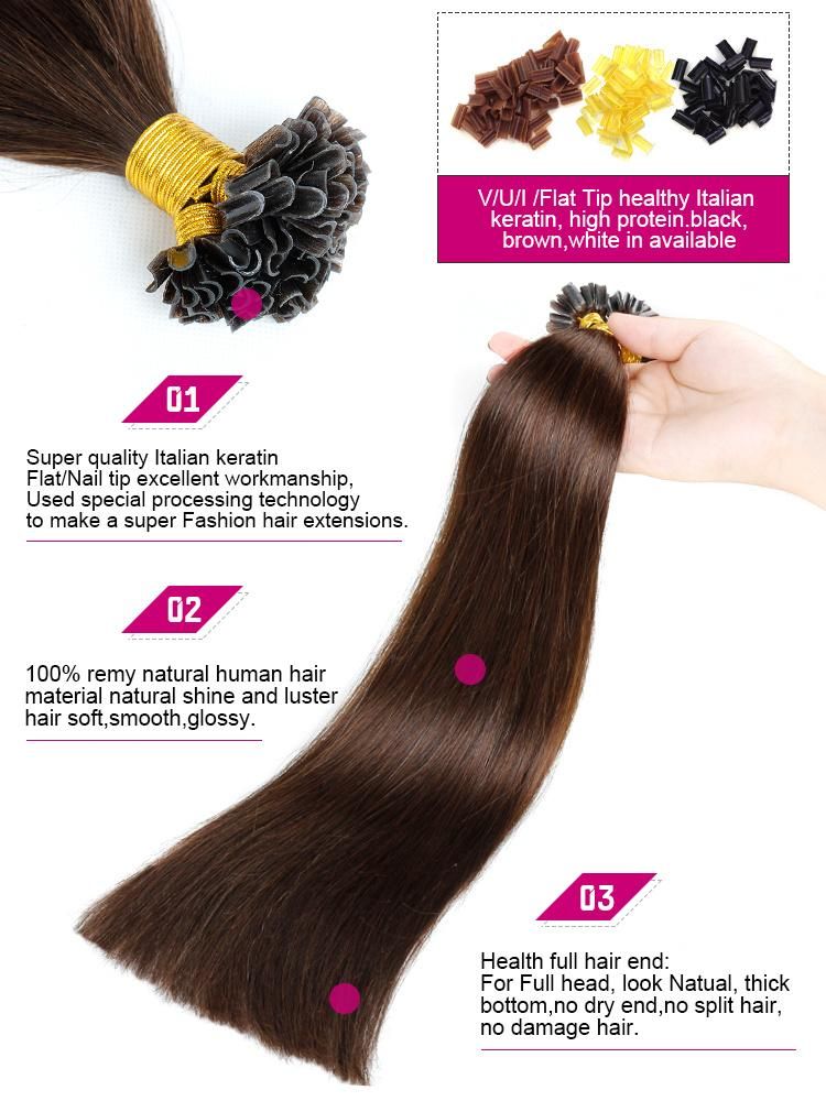 Pre Bonded Keratin Nail Tip Hair 100% Real Hair Extensions