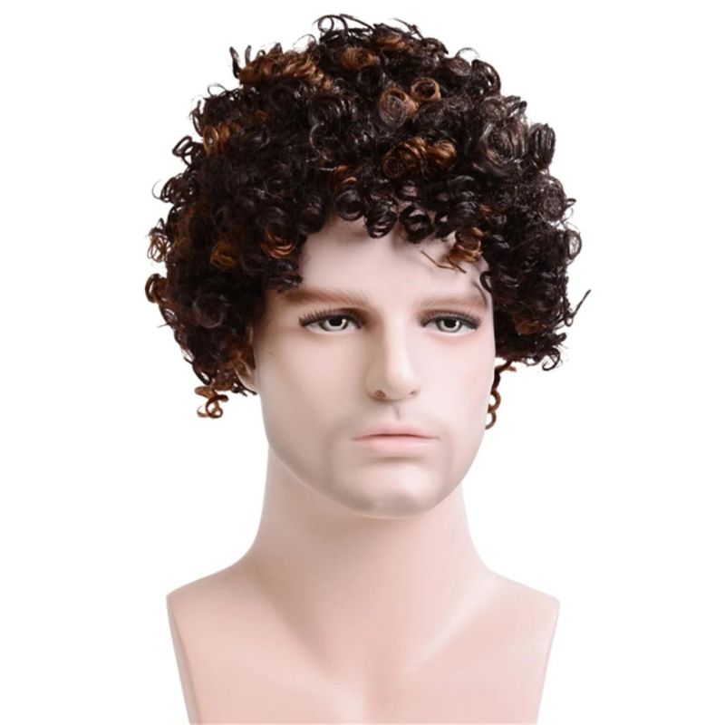 Toupee Men Curly Synthetic Short Wigs for Men′s Daily Wig Mixed Male Curly Natural Cosplay Hair Heat Resistant Breathable
