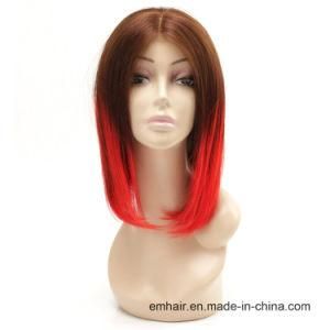 Two Tone Color T8#/Red# High Quality Short Bob 130% Density Human Full Lace Straight Hair Wig