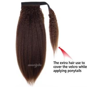 Dark Brown Kinky Straight Ponytail Coarse Straight 100% Human Hair