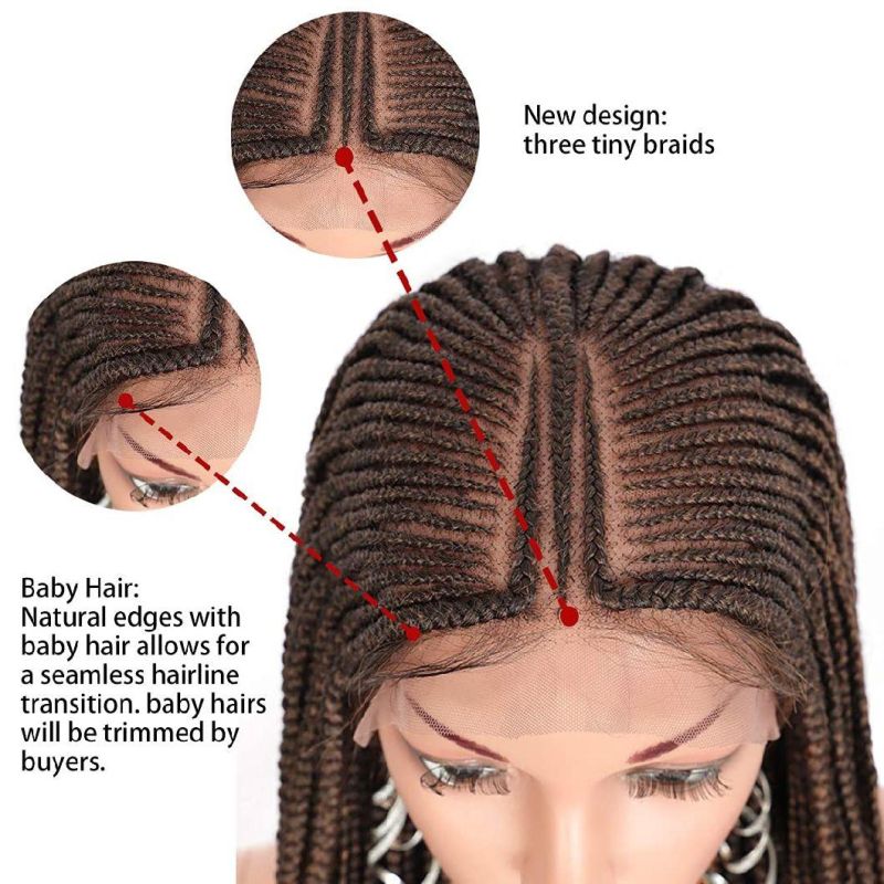 13X7 Hand Braided Lace Front Fulani Cornrow Box Braid Wigs with Baby Hair for Women Lightweight Synthetic Lace Frontal