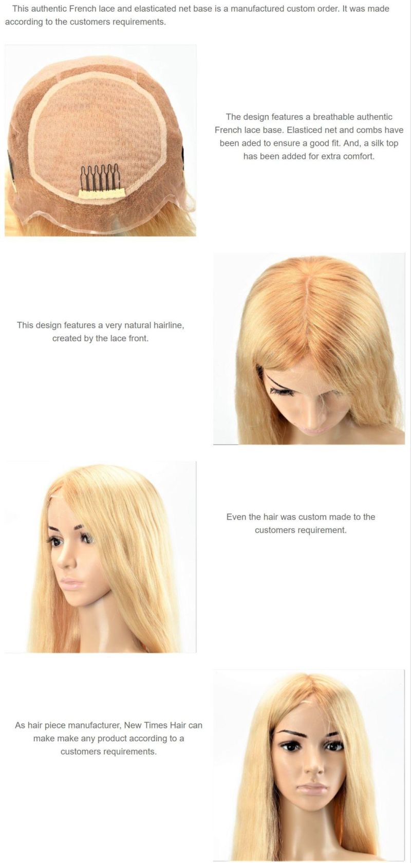 Custom Ladies Blonde French Lace and Elastic Net Base Human Hair Wig