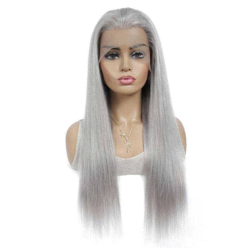 Brazilian 13X4 Lace Front Human Hair Wigs Straight Grey Lace Front Wig Pre Plucked Silver Gray Long 28 Inch Remy Hair Wigs 150%