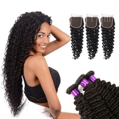 Kbeth 10A Deep Wave Curly Cuticle Aligned Unprocessed 100% Virgin Human Hair Bundles with Closures 4*4 Lace Toupee with Baby Hair Supplier