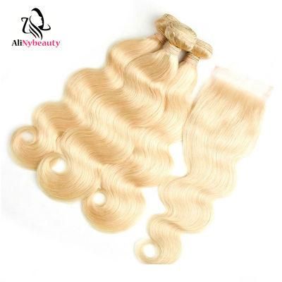 Virgin Brazilian Hair Color 613 Body Wave Hair Bundles with 4*4 Lace Closure